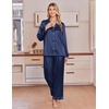 Ekouaer Satin Pajamas for Women Set 2 Piece Silk Pjs Long Sleeve Lounge Set(Navy Blue)