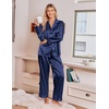 Ekouaer Satin Pajamas for Women Set 2 Piece Silk Pjs Long Sleeve Lounge Set(Navy Blue)