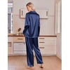 Ekouaer Satin Pajamas for Women Set 2 Piece Silk Pjs Long Sleeve Lounge Set(Navy Blue)
