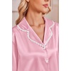 Ekouaer Satin Pajamas for Women Set 2 Piece Silk Pjs Long Sleeve Lounge Set(Pink)