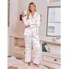 Ekouaer Satin Pajamas for Women Set 2 Piece Silk Pjs Long Sleeve Lounge Set(Pink Floral Bows)