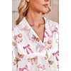 Ekouaer Satin Pajamas for Women Set 2 Piece Silk Pjs Long Sleeve Lounge Set(Pink Sweetheart Bows)