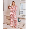 Ekouaer Satin Pajamas for Women Set 2 Piece Silk Pjs Long Sleeve Lounge Set(Red Bow Streamers)