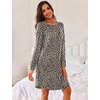 Ekouaer Women’s 3 Pack Cotton Nightgowns Long Sleeve Sleep Shirts Sleepwear(Black grey leopard)