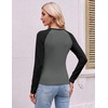 Ekouaer Womens Long Sleeve Color Block Raglan Shirts Fitted Thermal Tops(Black Grey Combo)