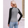 Ekouaer Womens Long Sleeve Color Block Raglan Shirts Fitted Thermal Tops(Black Light Grey Combo)