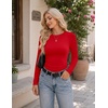 Ekouaer Womens Long Sleeve Color Block Raglan Shirts Fitted Thermal Tops(Red)