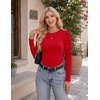 Ekouaer Womens Long Sleeve Color Block Raglan Shirts Fitted Thermal Tops(Red)