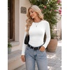 Ekouaer Womens Long Sleeve Color Block Raglan Shirts Fitted Thermal Tops(White)