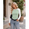 Ekouaer Womens Long Sleeve Color Block Raglan Shirts Fitted Thermal Tops(White Light Green Combo)