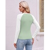 Ekouaer Womens Long Sleeve Color Block Raglan Shirts Fitted Thermal Tops(White Light Green Combo)