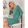 Ekouaer Womens Long Sleeve Nightgown Crewneck Sleepshirt Soft Sleep Dress(A-green)