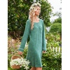Ekouaer Womens Long Sleeve Nightgown Crewneck Sleepshirt Soft Sleep Dress(A-green)