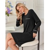 Ekouaer Womens Long Sleeve Nightgown Crewneck Sleepshirt Soft Sleep Dress(Black)