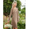 Ekouaer Womens Long Sleeve Nightgown Crewneck Sleepshirt Soft Sleep Dress(Brown)
