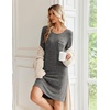Ekouaer Womens Long Sleeve Nightgown Crewneck Sleepshirt Soft Sleep Dress(Deep Grey)