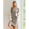 Ekouaer Womens Long Sleeve Nightgown Crewneck Sleepshirt Soft Sleep Dress(Khaki)