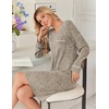 Ekouaer Womens Long Sleeve Nightgown Crewneck Sleepshirt Soft Sleep Dress(Khaki)