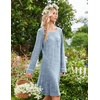 Ekouaer Womens Long Sleeve Nightgown Crewneck Sleepshirt Soft Sleep Dress(Light Blue)