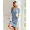 Ekouaer Womens Long Sleeve Nightgown Crewneck Sleepshirt Soft Sleep Dress(Light Blue)