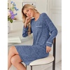 Ekouaer Womens Long Sleeve Nightgown Crewneck Sleepshirt Soft Sleep Dress(Navy Blue)