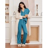 Ekouaer Womens Pajama Sets 2 Piece Long Sleeve Sleepwear Soft Button Up Pjs(Blue Green)