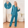 Ekouaer Womens Pajama Sets 2 Piece Long Sleeve Sleepwear Soft Button Up Pjs(Blue Green)