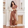 Ekouaer Womens Pajama Sets 2 Piece Long Sleeve Sleepwear Soft Button Up Pjs(Brown)