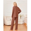Ekouaer Womens Pajama Sets 2 Piece Long Sleeve Sleepwear Soft Button Up Pjs(Brown)