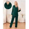 Ekouaer Womens Pajama Sets 2 Piece Long Sleeve Sleepwear Soft Button Up Pjs(Dark Green)