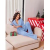 Ekouaer Womens Pajama Sets 2 Piece Lounge Sets Button Down Long Sleeve Pjs(Blue)