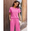 Ekouaer Womens Ribbed Knit Lounge Set Short Sleeve Top and Long Pants Soft Pajama Set 2 Piece Sleepwear with Pockets(Hot Pink)