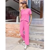 Ekouaer Womens Ribbed Knit Lounge Set Short Sleeve Top and Long Pants Soft Pajama Set 2 Piece Sleepwear with Pockets(Hot Pink)