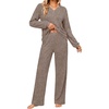 Ekouaer Lounge Sets for Women Long Sleeve 2 Piece Pajamas Set with Pockets(Brown)