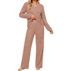 Ekouaer Lounge Sets for Women Long Sleeve 2 Piece Pajamas Set with Pockets(Caramel)