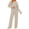 Ekouaer Lounge Sets for Women Long Sleeve 2 Piece Pajamas Set with Pockets(Khaki)