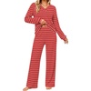 Ekouaer Lounge Sets for Women Long Sleeve 2 Piece Pajamas Set with Pockets(Red White Stripe)