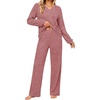 Ekouaer Lounge Sets for Women Long Sleeve 2 Piece Pajamas Set with Pockets(Wine Red)