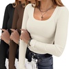 Ekouaer Womens 3 Pack Long Sleeve Shirts Square Neck Thermal Undershirts(Black/Brown/Beige)