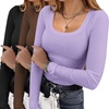 Ekouaer Womens 3 Pack Long Sleeve Shirts Square Neck Thermal Undershirts(Black/Brown/Lavender)