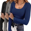 Ekouaer Womens 3 Pack Long Sleeve Shirts Square Neck Thermal Undershirts(Black/Navy/Light Grey)