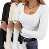 Ekouaer Womens 3 Pack Long Sleeve Shirts Square Neck Thermal Undershirts(Black/White/Beige)