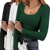 Ekouaer Womens 3 Pack Long Sleeve Shirts Square Neck Thermal Undershirts(Black/White/Dark Green)