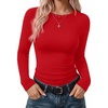 Ekouaer Womens Long Sleeve Color Block Raglan Shirts Fitted Thermal Tops(Red)