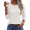 Ekouaer Womens Long Sleeve Shirts Casual Tops Crewneck Thermal Tshirts(White)