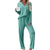 Ekouaer Womens Pajama Sets 2 Piece Long Sleeve Sleepwear Soft Button Up Pjs(Aqua Green)