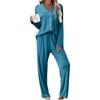 Ekouaer Womens Pajama Sets 2 Piece Long Sleeve Sleepwear Soft Button Up Pjs(Blue Green)