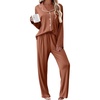 Ekouaer Womens Pajama Sets 2 Piece Long Sleeve Sleepwear Soft Button Up Pjs(Brown)