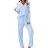 Ekouaer Womens Pajama Sets 2 Piece Long Sleeve Sleepwear Soft Button Up Pjs(Clear Blue)