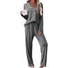 Ekouaer Womens Pajama Sets 2 Piece Long Sleeve Sleepwear Soft Button Up Pjs(Dark Gray)